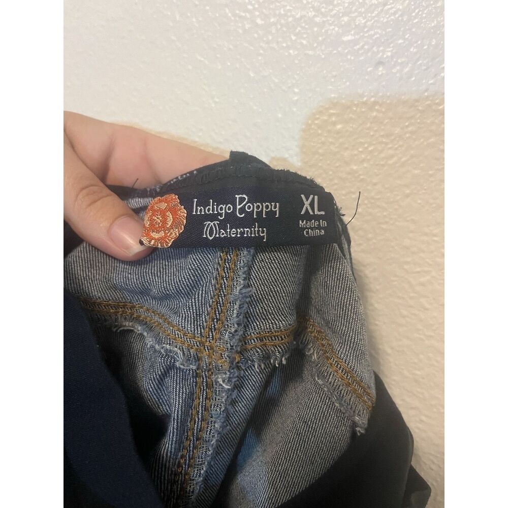 Indigo Poppy Women Maternity Shorts XL Blue Denim Stretch Pockets Pull On - Picture 3 of 3